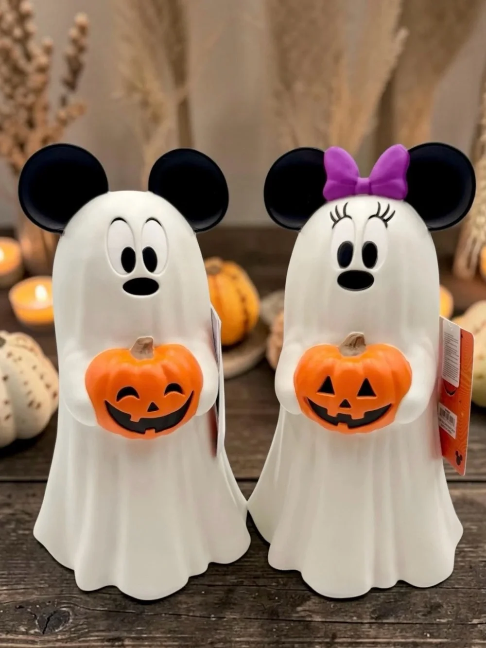NEW 2026 Disney Halloween Ghost Mickey & Minnie Mouse Pumpkin Light Up Decor NWT